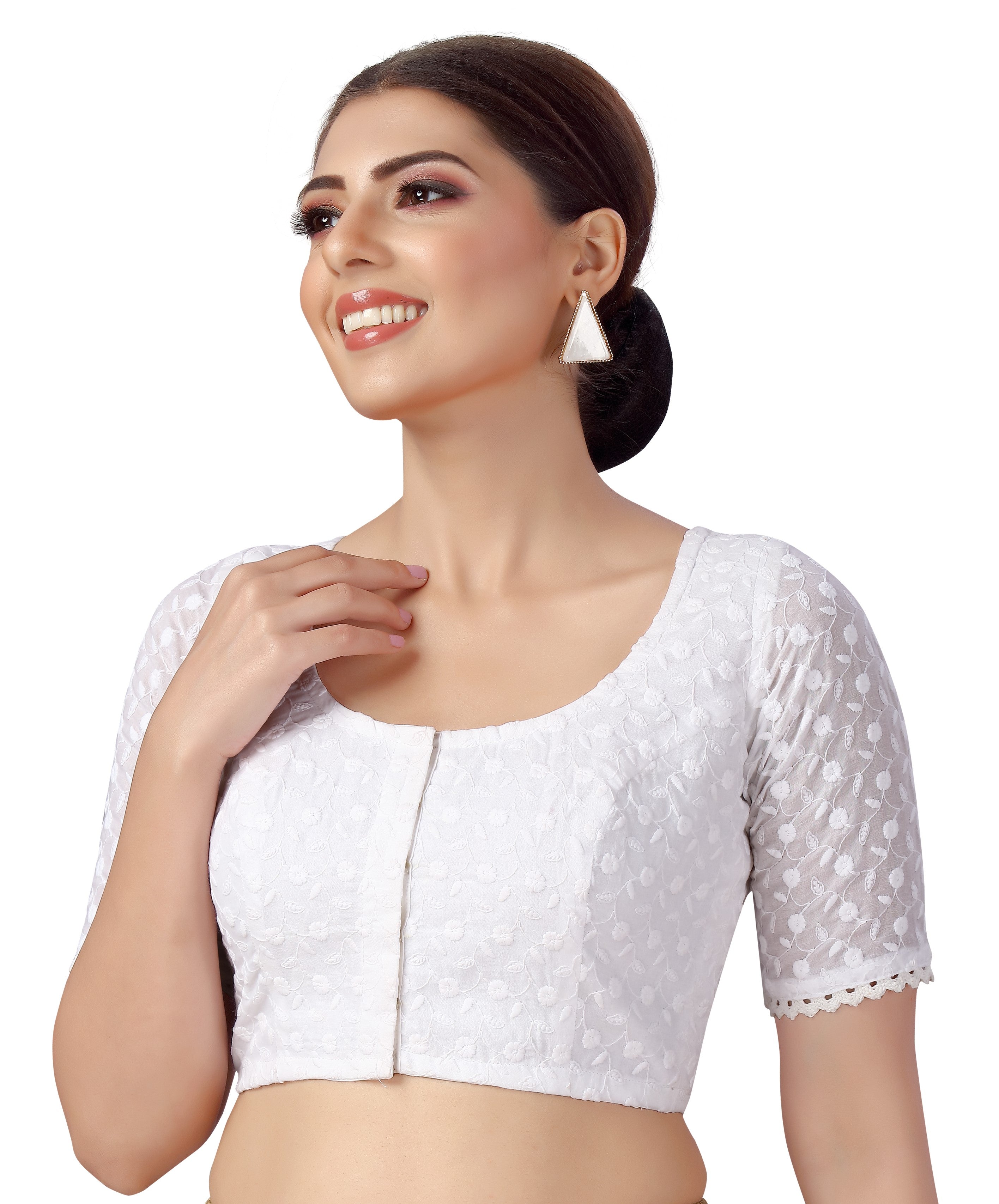 Women's Cotton Half Sleeves Chikankari Saree Blouse
