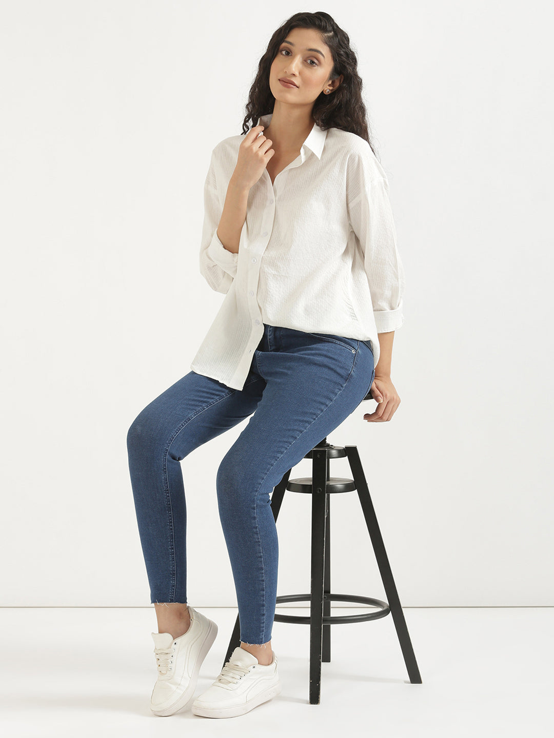 Women's Airy Linen Textured Casual Oversize White Shirt