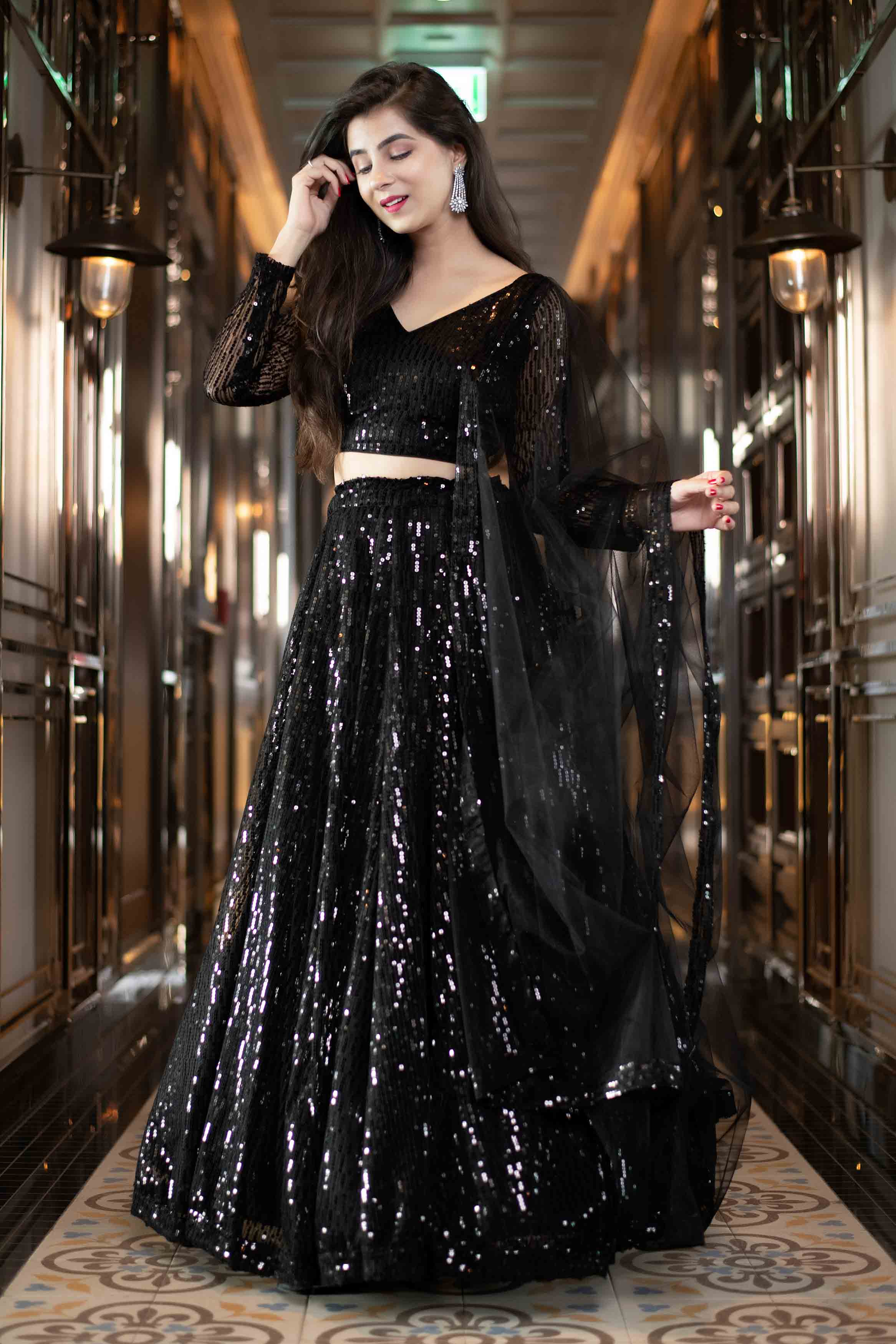 Women's Black Lehenga Choli Set (3pcs set)