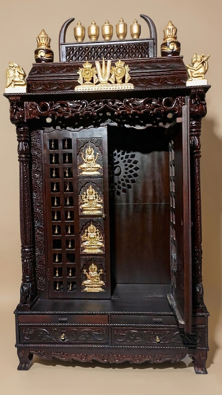 Puja mandir ashth Lakshmi Home temple Handmade Customizable Home Wooden Temple solid teakwood hand carved unique Large Wooden Handcrafted