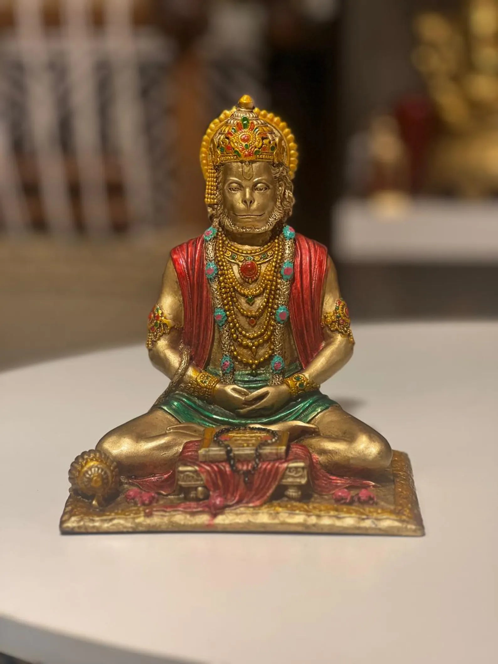 Resin Meditating Lord Hanuman Idol with Copper Finish – 8 Inch Hanuman Statue