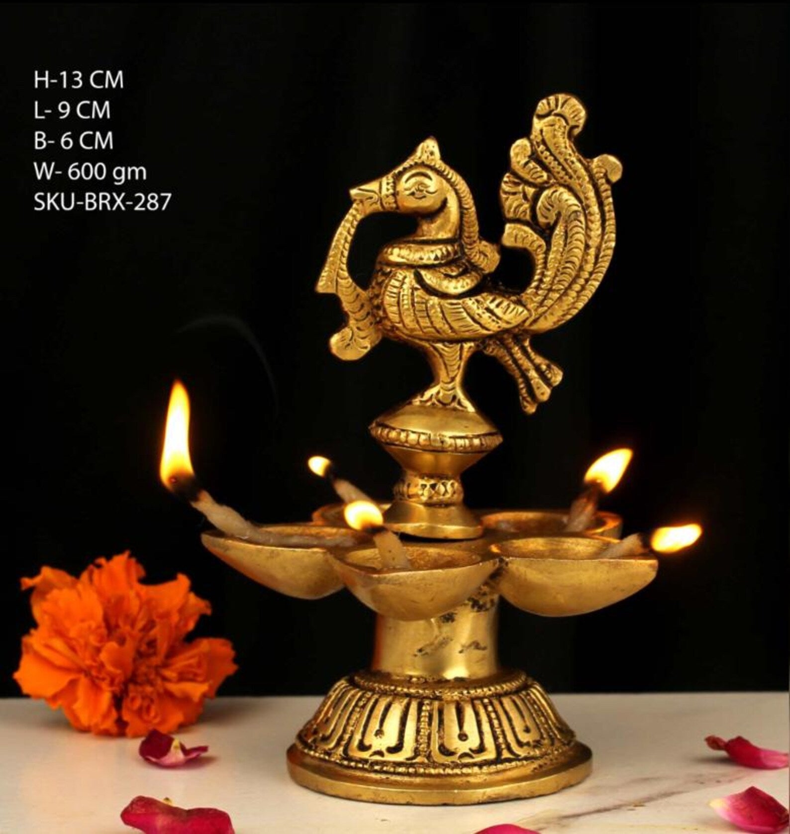 5 Inch Brass Bird Diya with Handle
