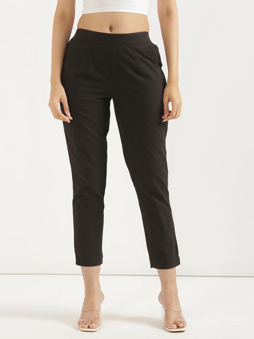Women's 100% Cotton Everyday Wear Cotton Black Trouser
