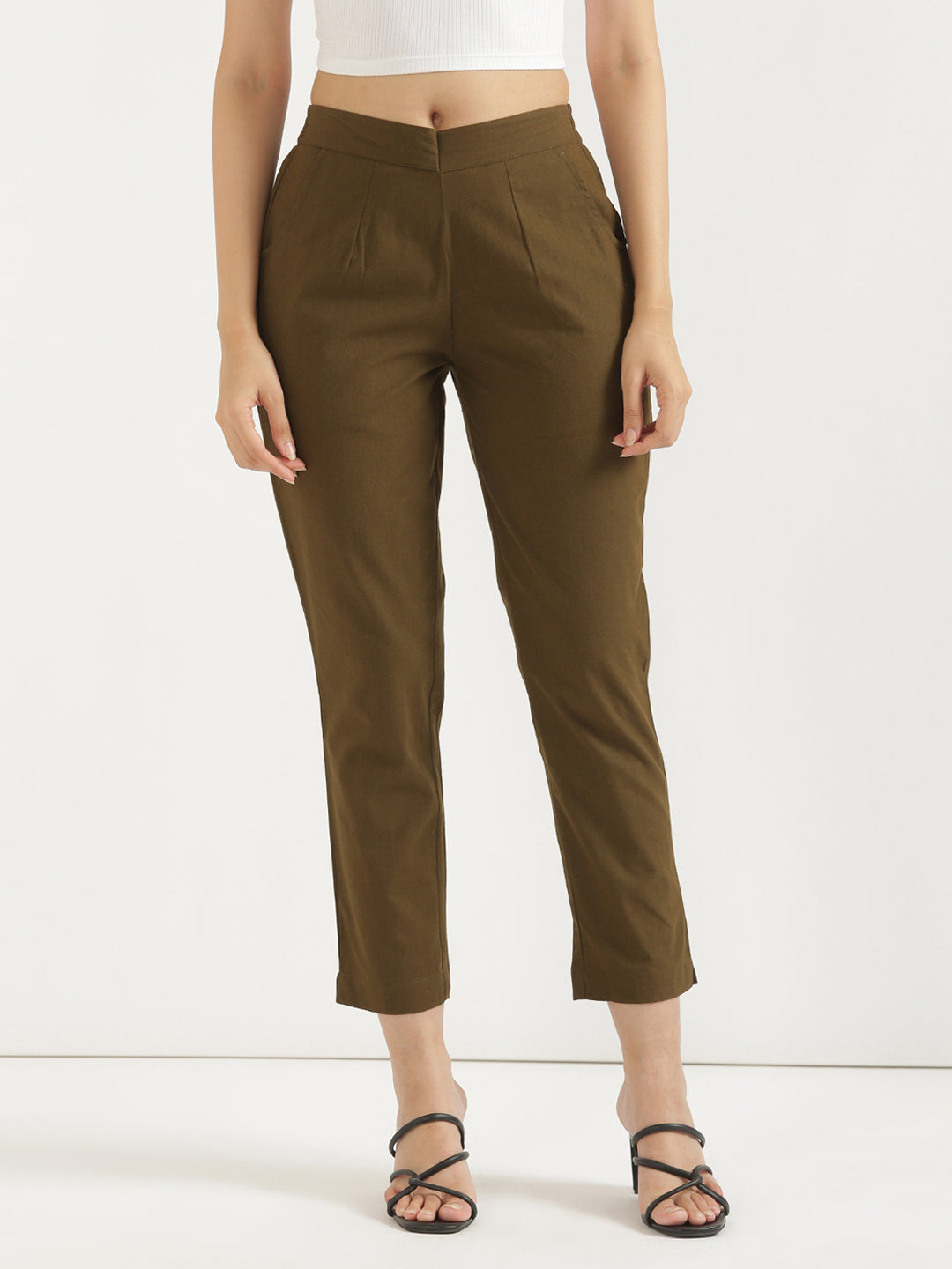 Women's 100% Cotton Everyday Wear Cotton Cht Green Trouser