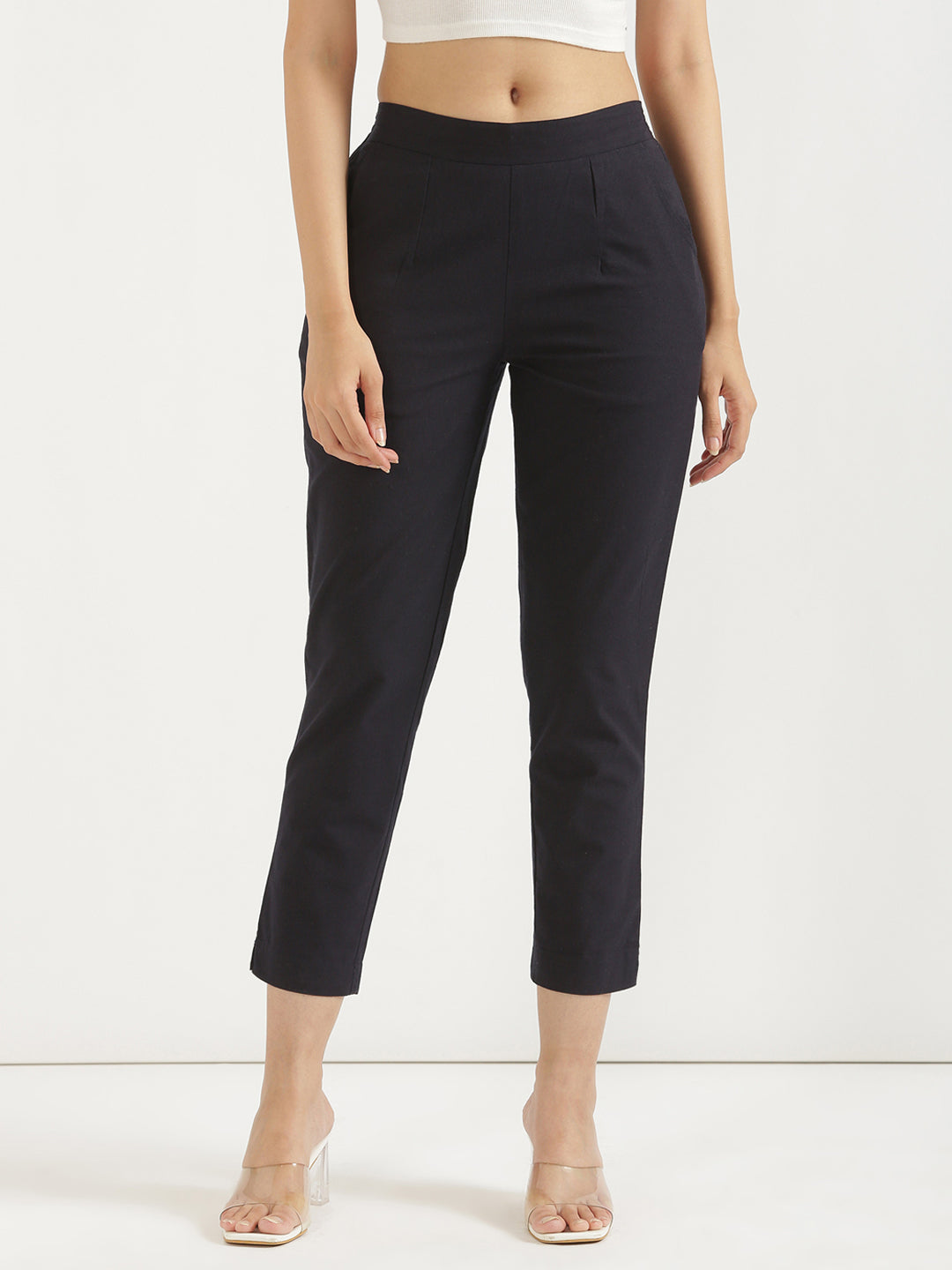 Women's 100% Cotton Everyday Wear Cotton Navy Blue Trouser