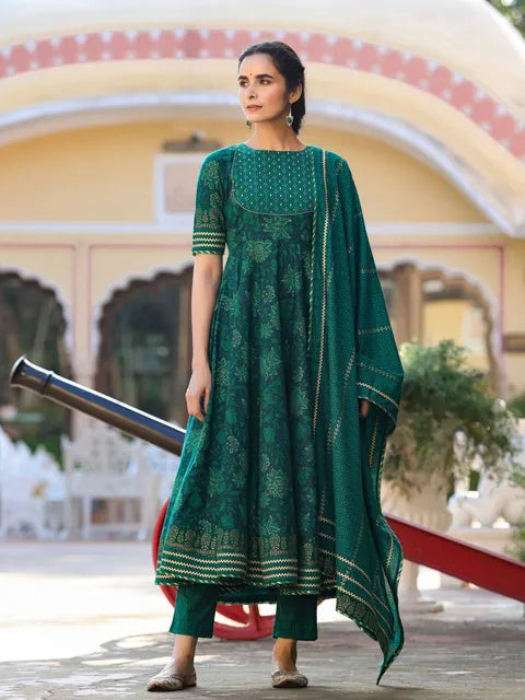 Women's Vrinda Green Kurta with Dupatta