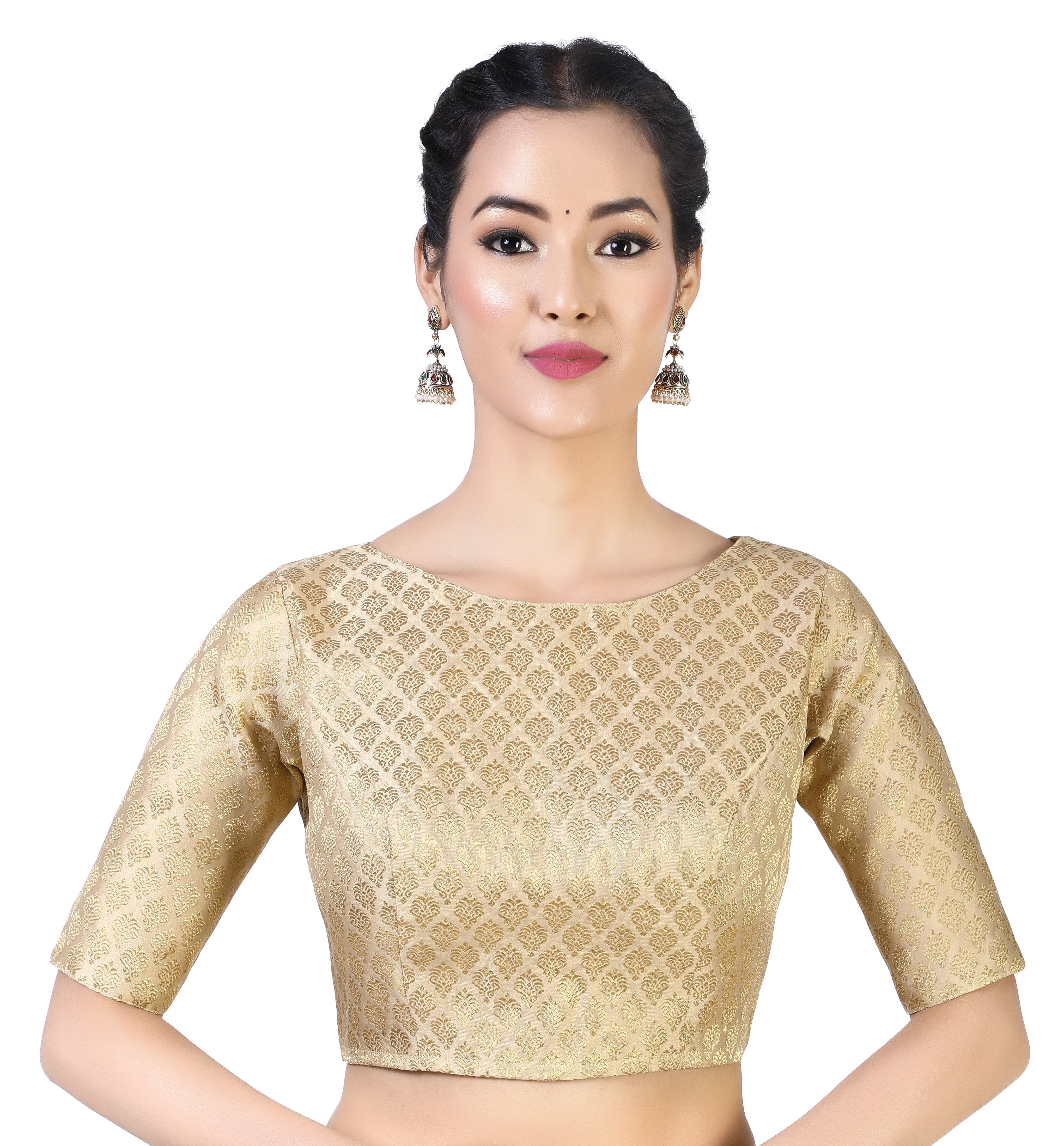 Women Gold Brocade Saree Blouse