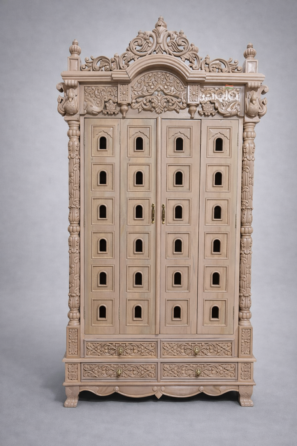 Hand-Carved Solid Teak Wood Temple