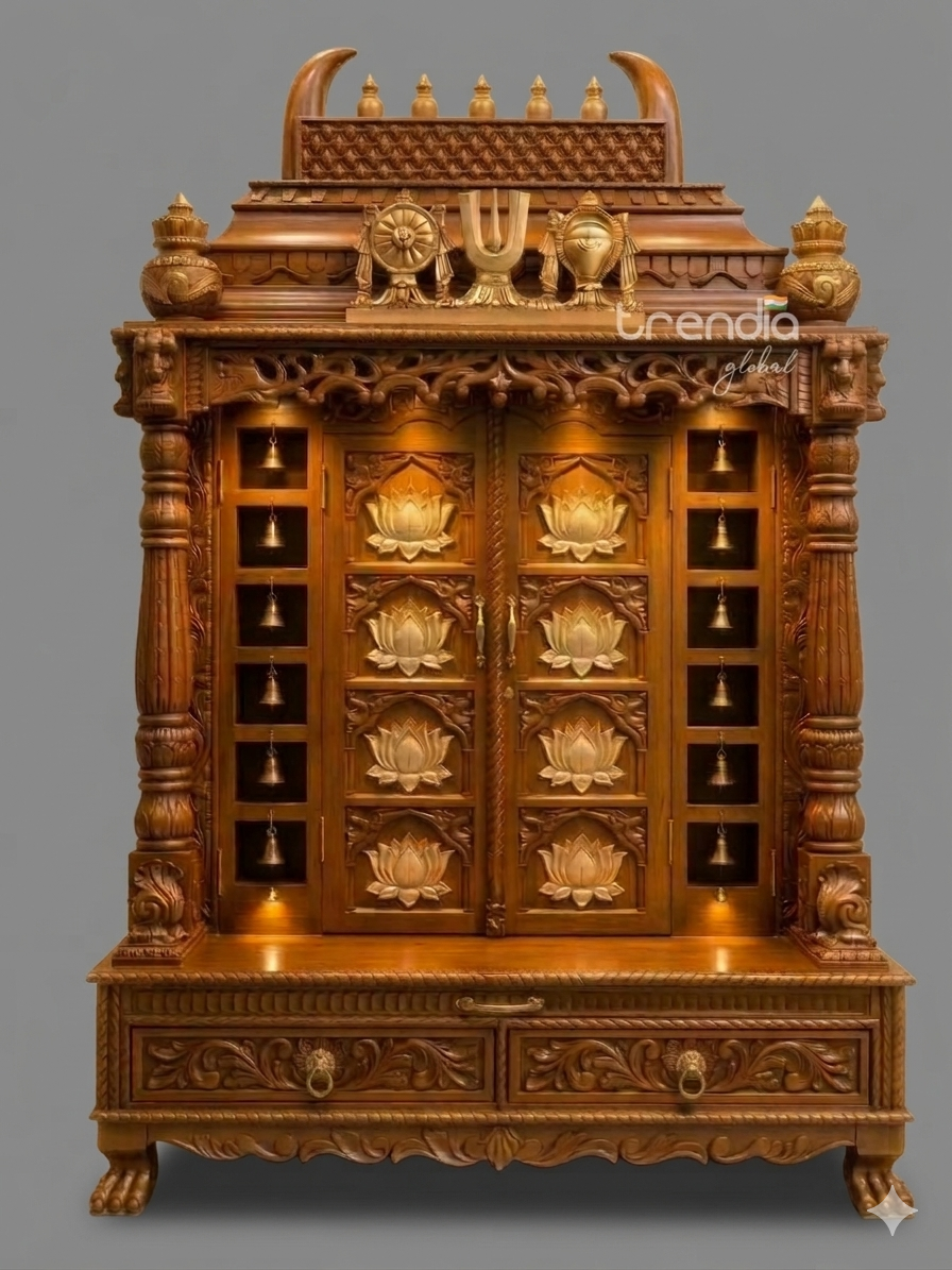 Grand Double Door Solid Teak Wood Temple