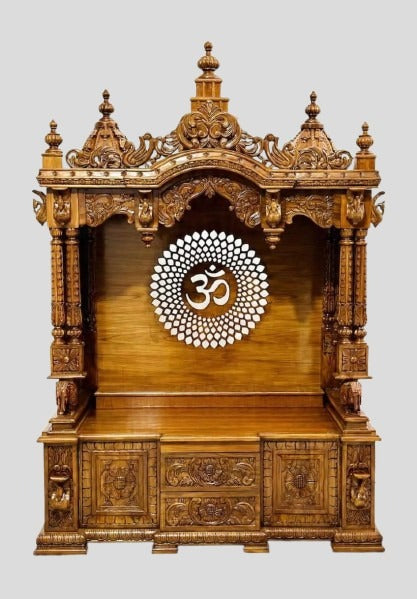 Handmade Teakwood Temple, Large Carved Wooden Mandir, Customizable