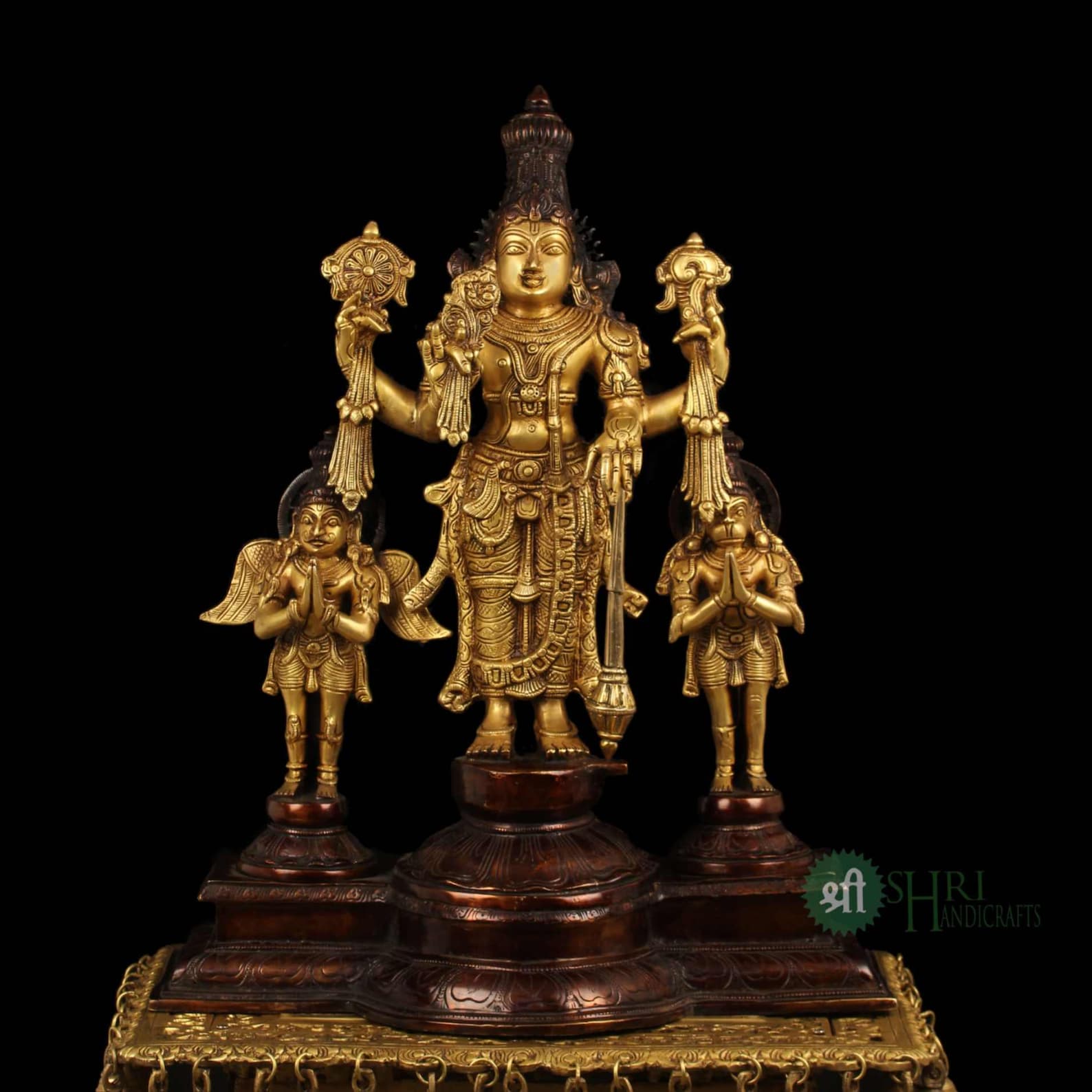 Brass Vishnu With Garud And Hanuman
