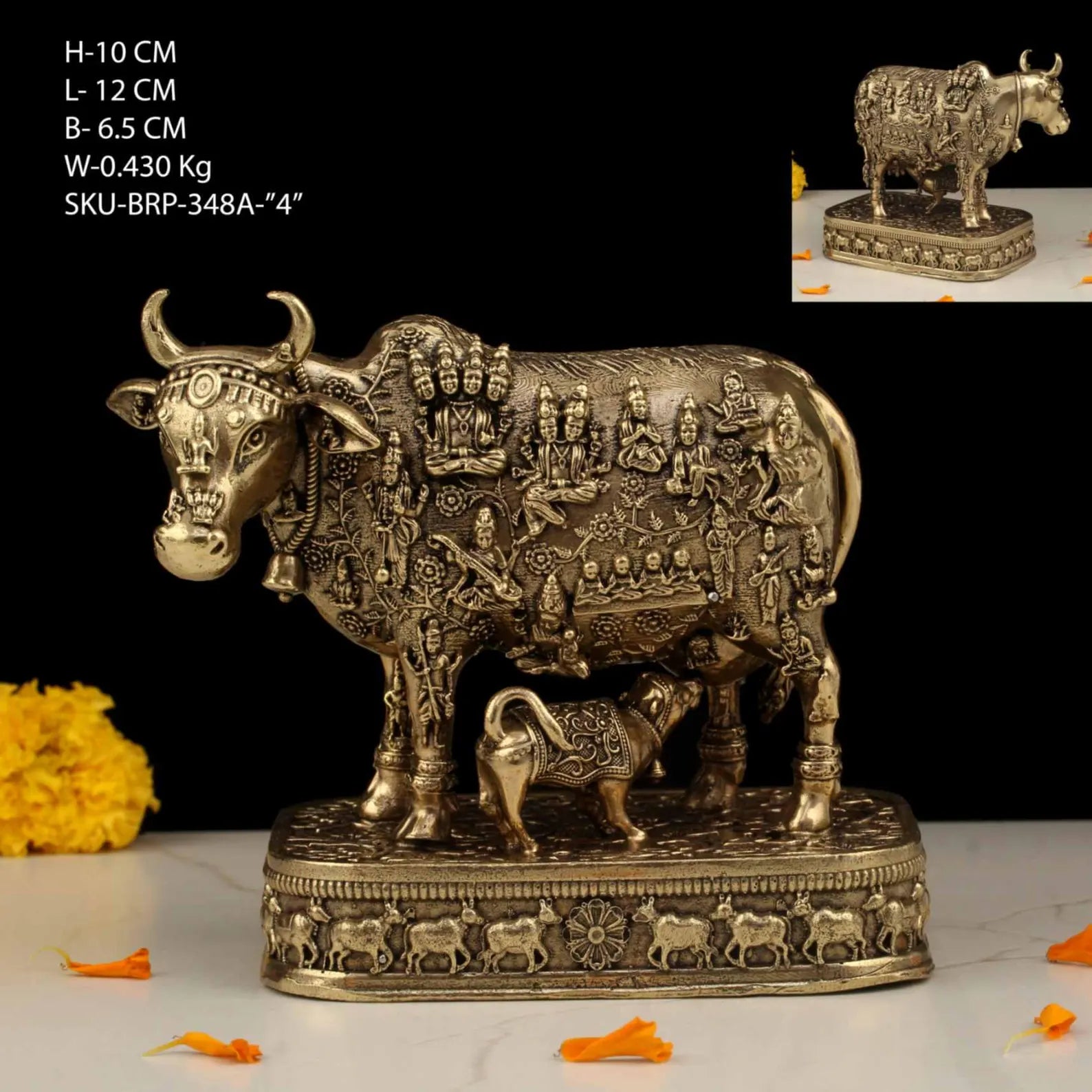 4 Inch Kamdhenu cow with God figures