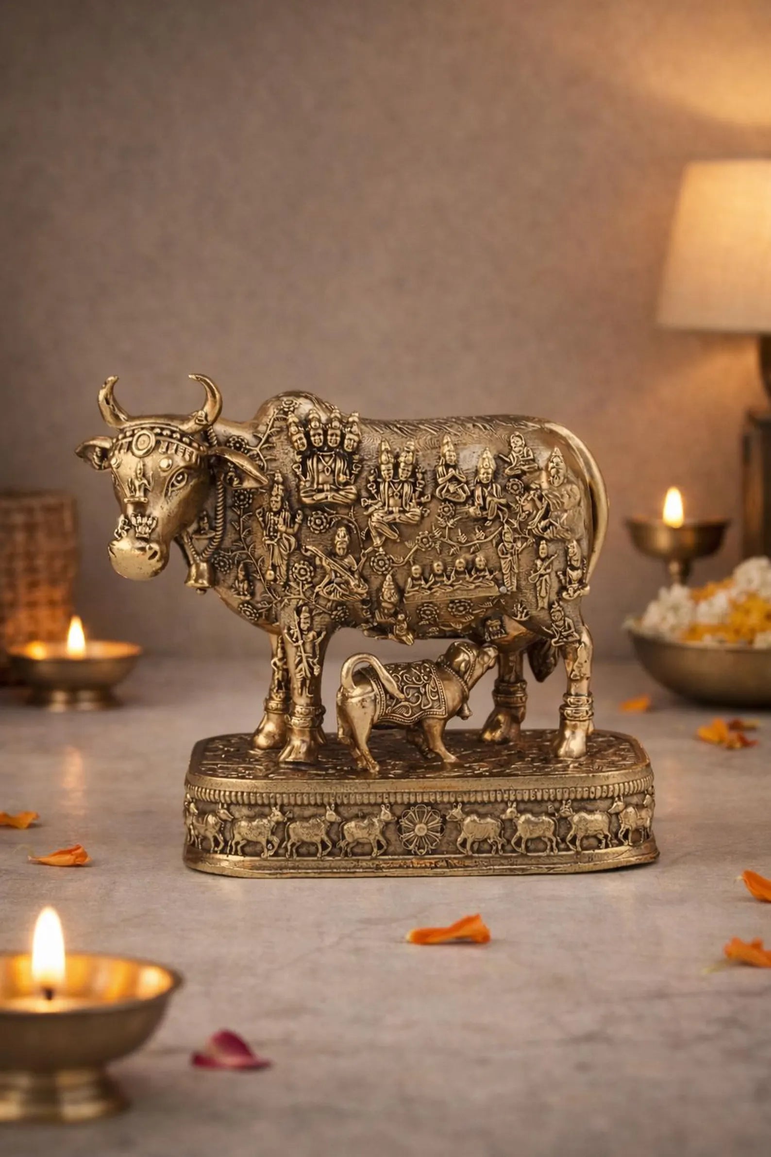 4 Inch Kamdhenu cow with God figures