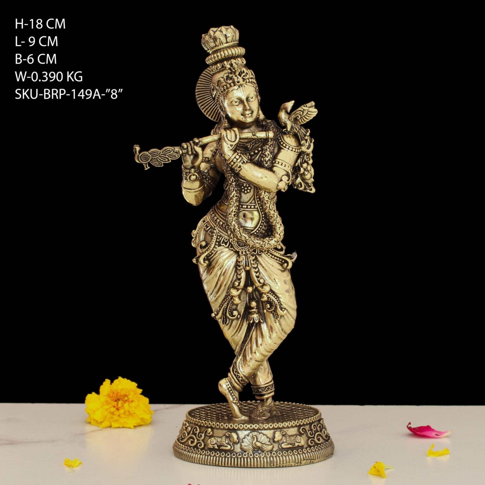8 Inch Brass Krishna Idol