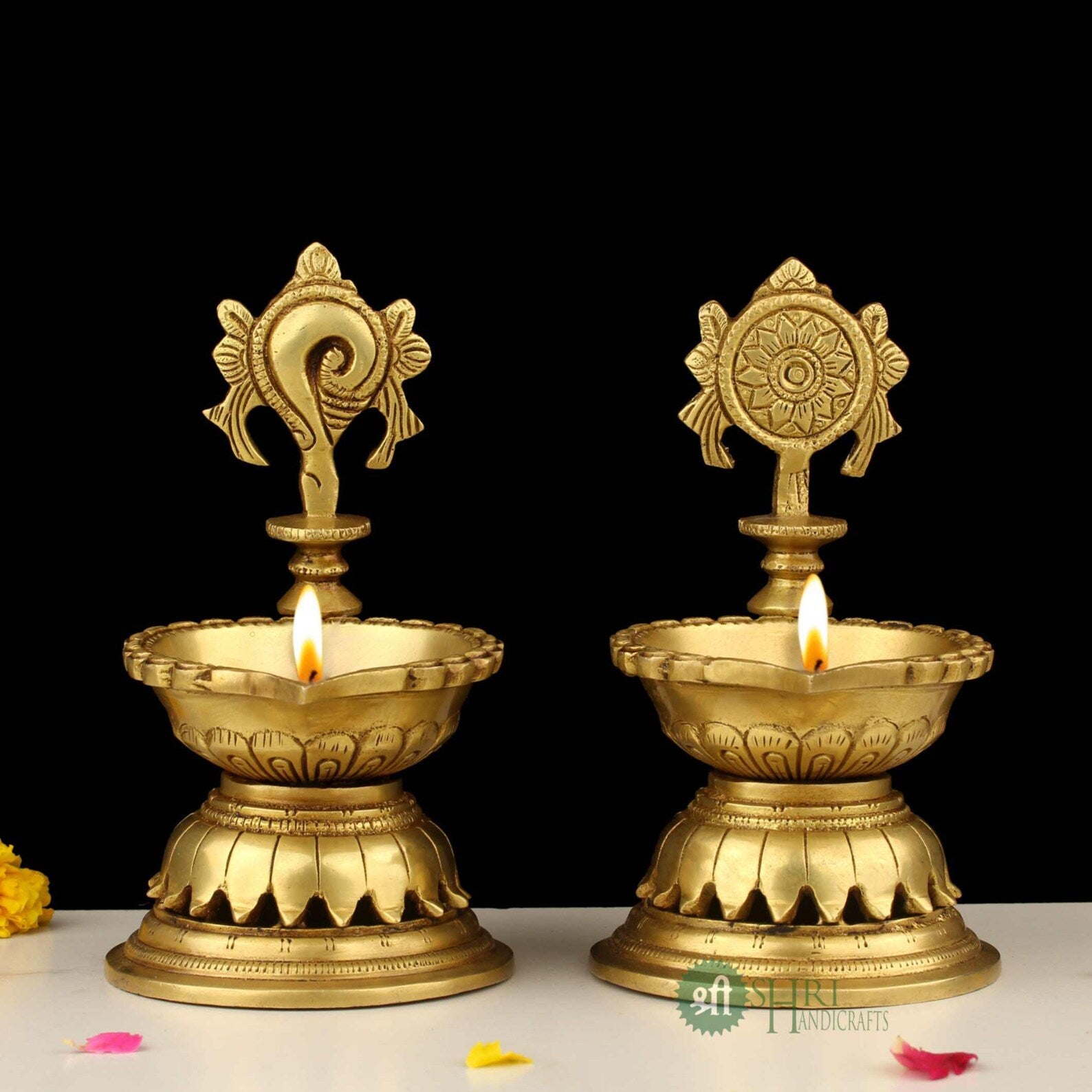 Brass Shanku Chakra Deepak for Pooja & Home Décor