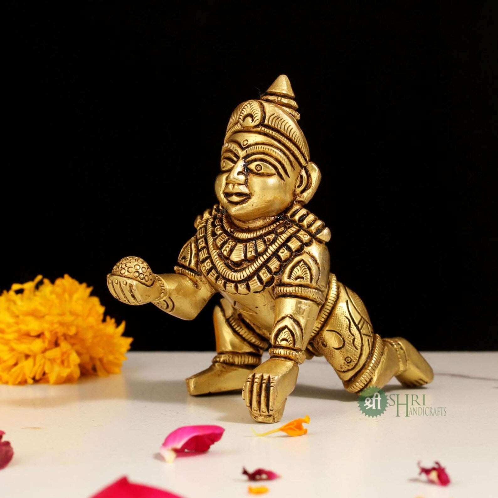 3.5 Inch Handcrafted Brass Krishna Murti for Pooja