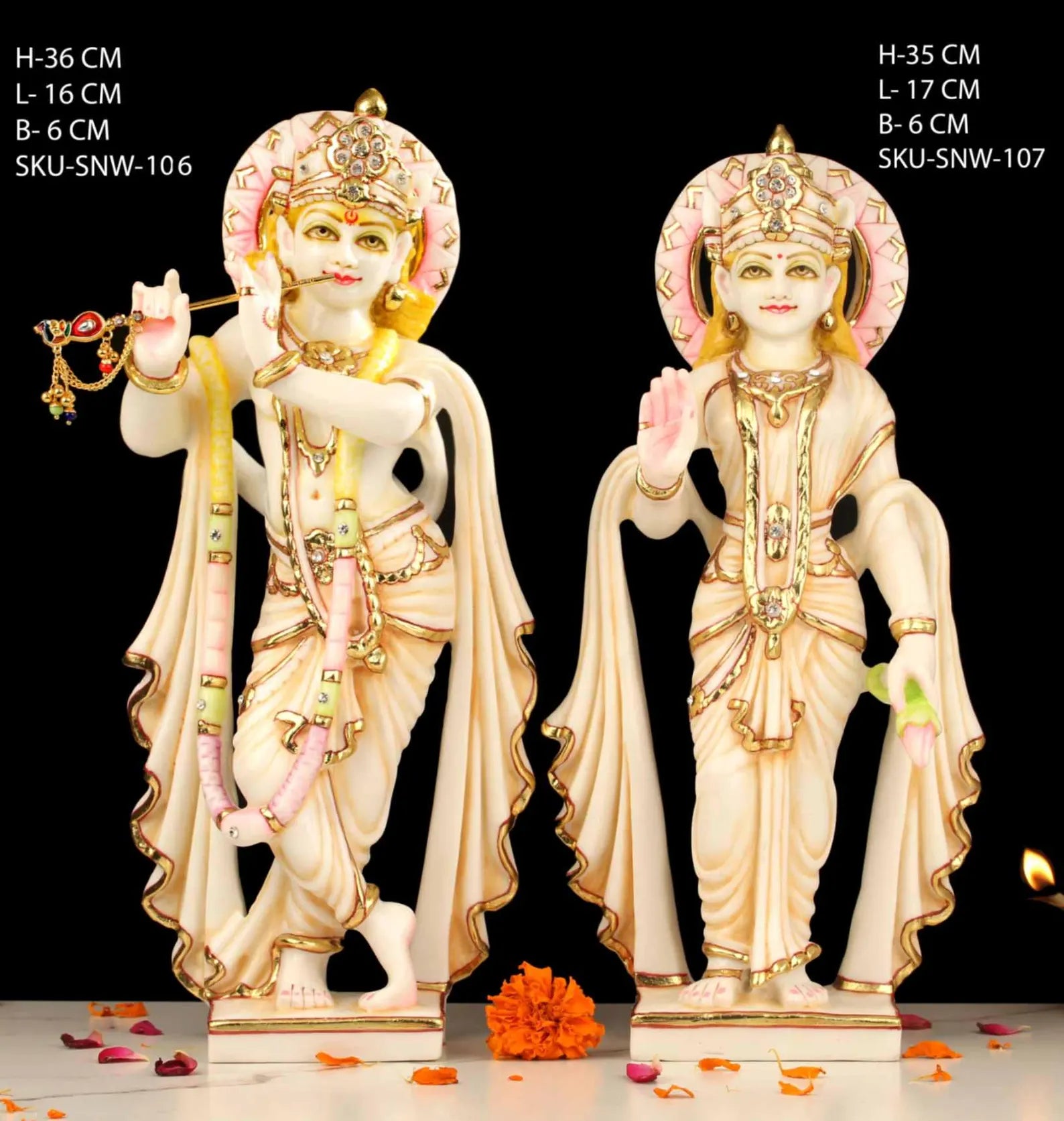 15 Inch Radha Krishna Pair Marble Dust Idol