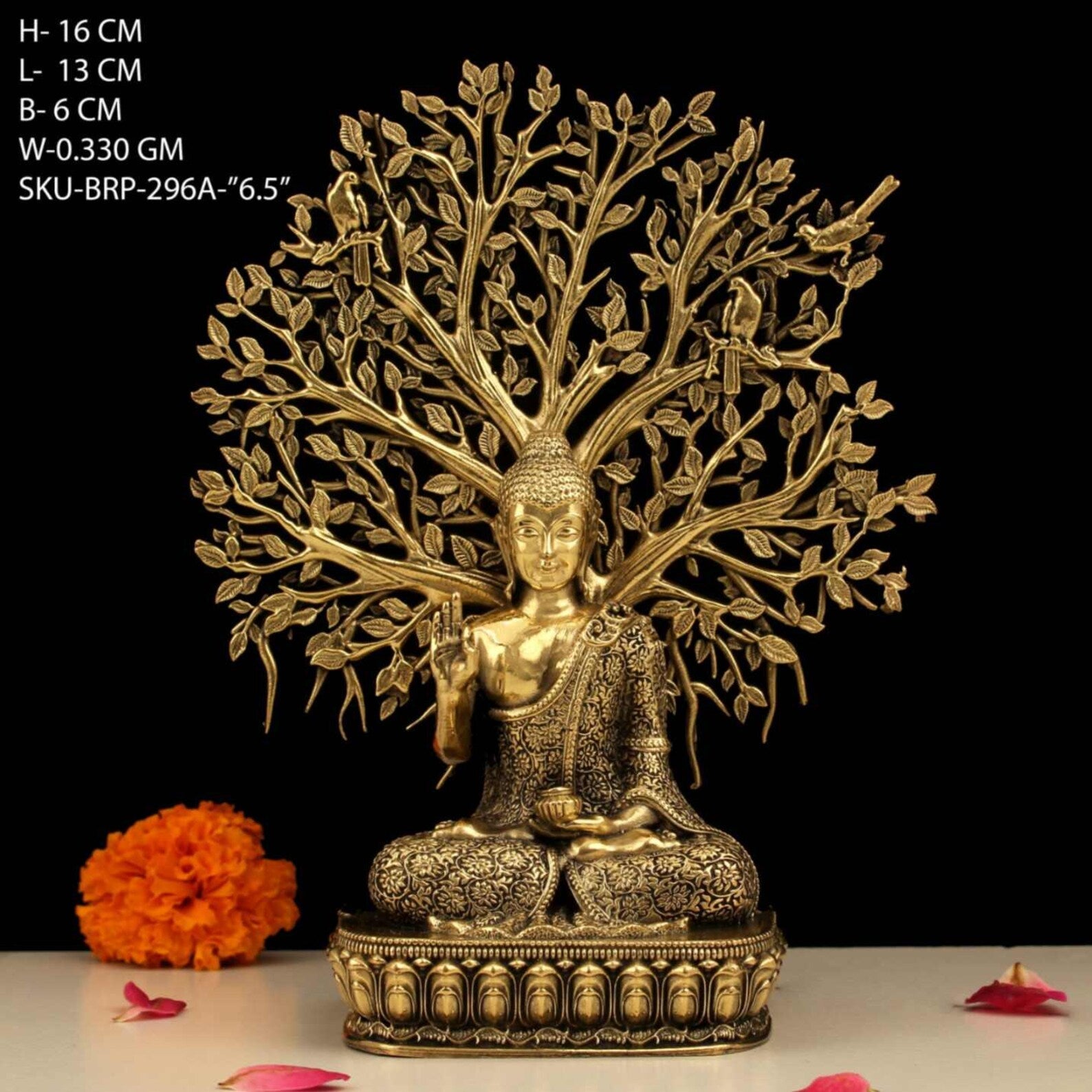 6.5 Inch Brass Tree Buddha Idol
