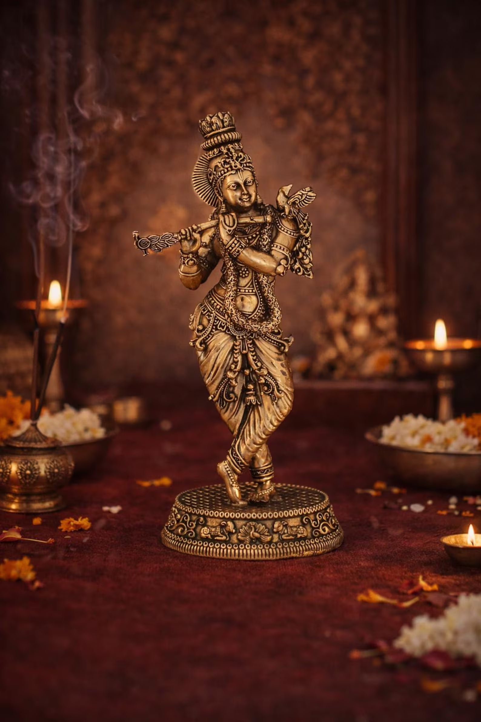 8 Inch Brass Krishna Idol