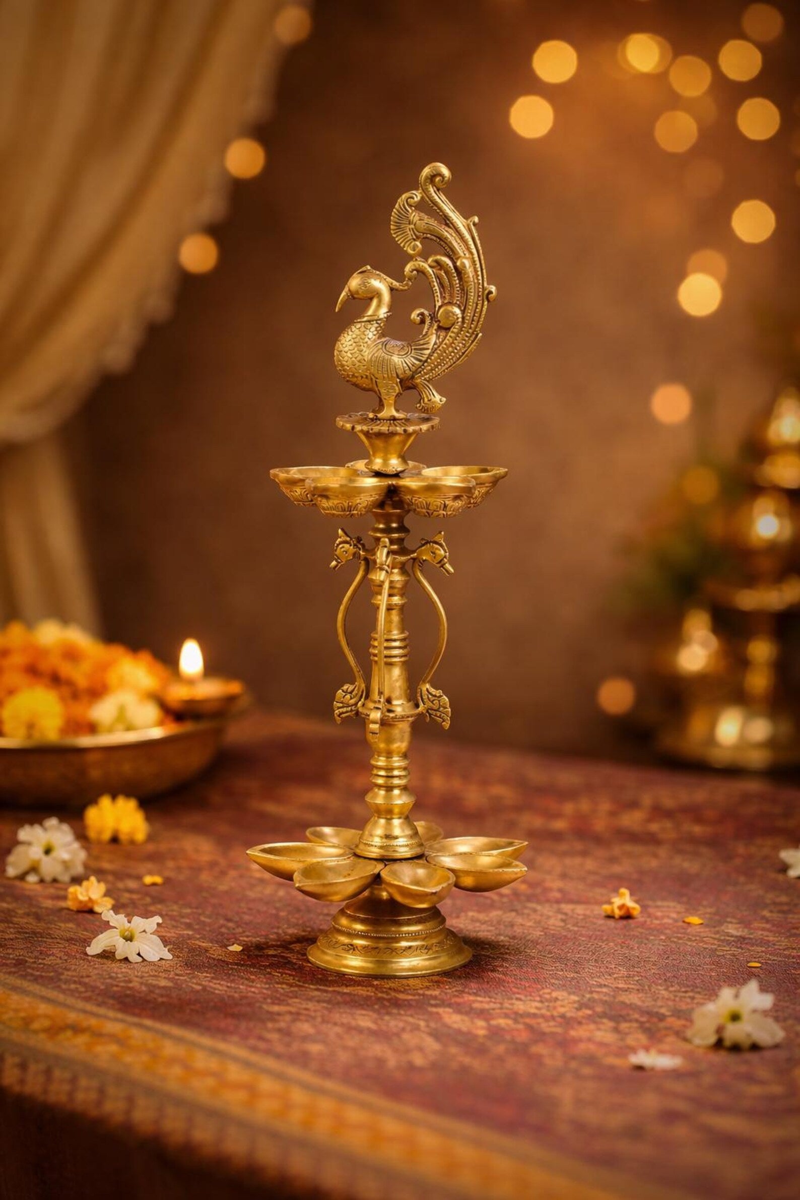 Handcrafted Peacock Brass Deepak Lamp