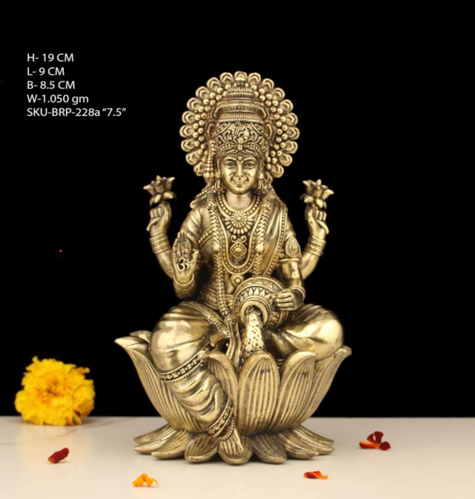 7.5 Inch Brass Goddess Lakshmi Idol