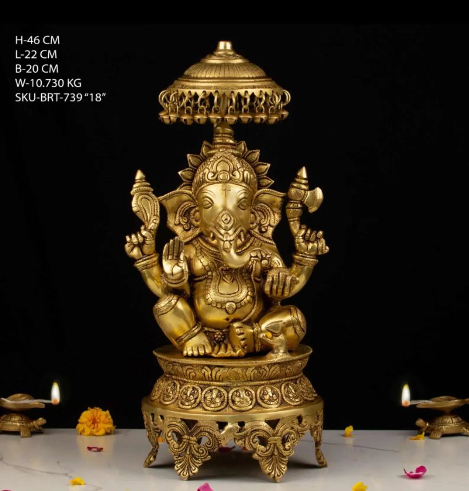 18 Inch Handcrafted Brass Chattar Ganesh Idol