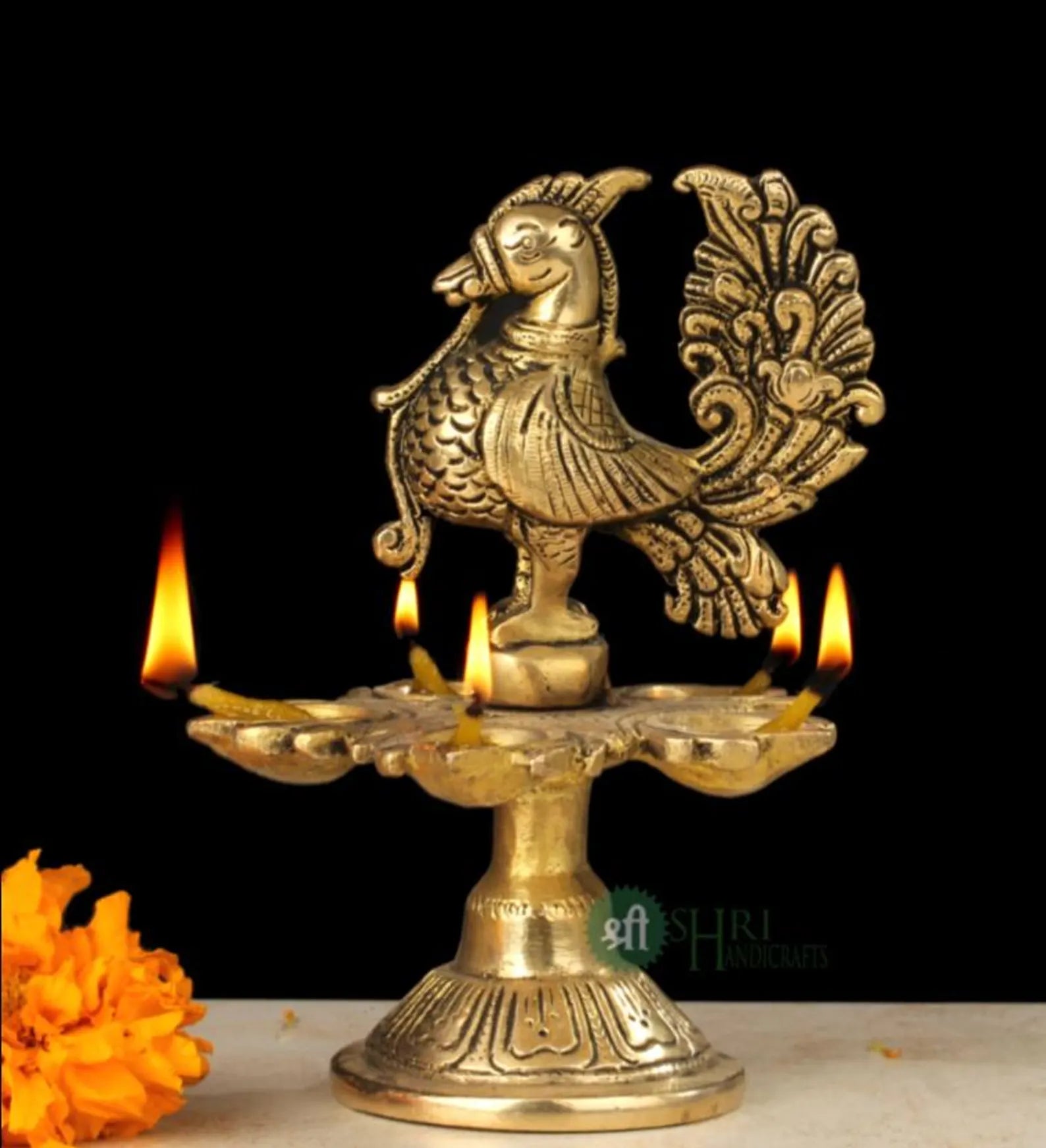 6.5 Inch Brass Deepak with Bird