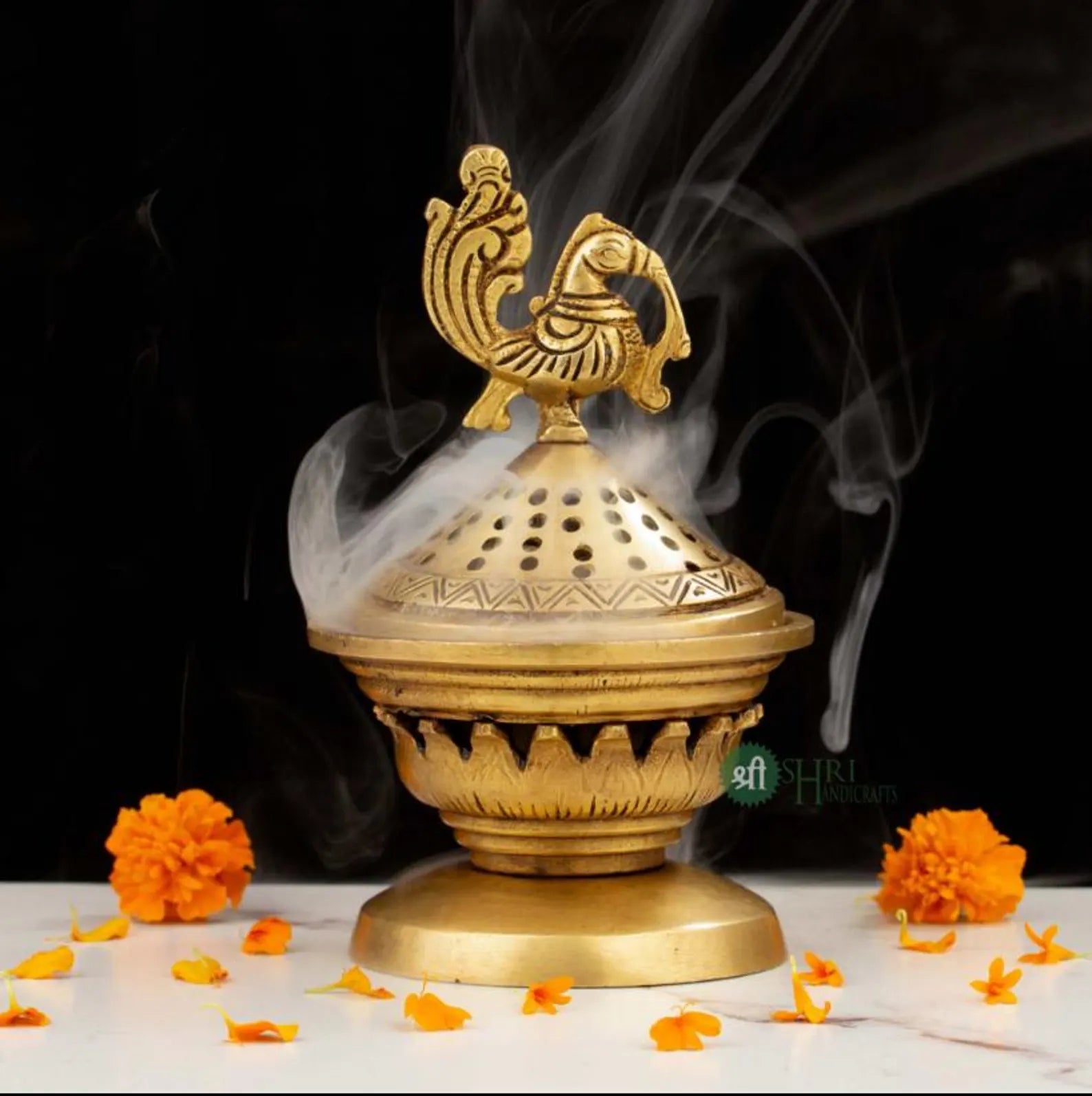 7 Inch Brass Dhoop Dhani with Bird Motif