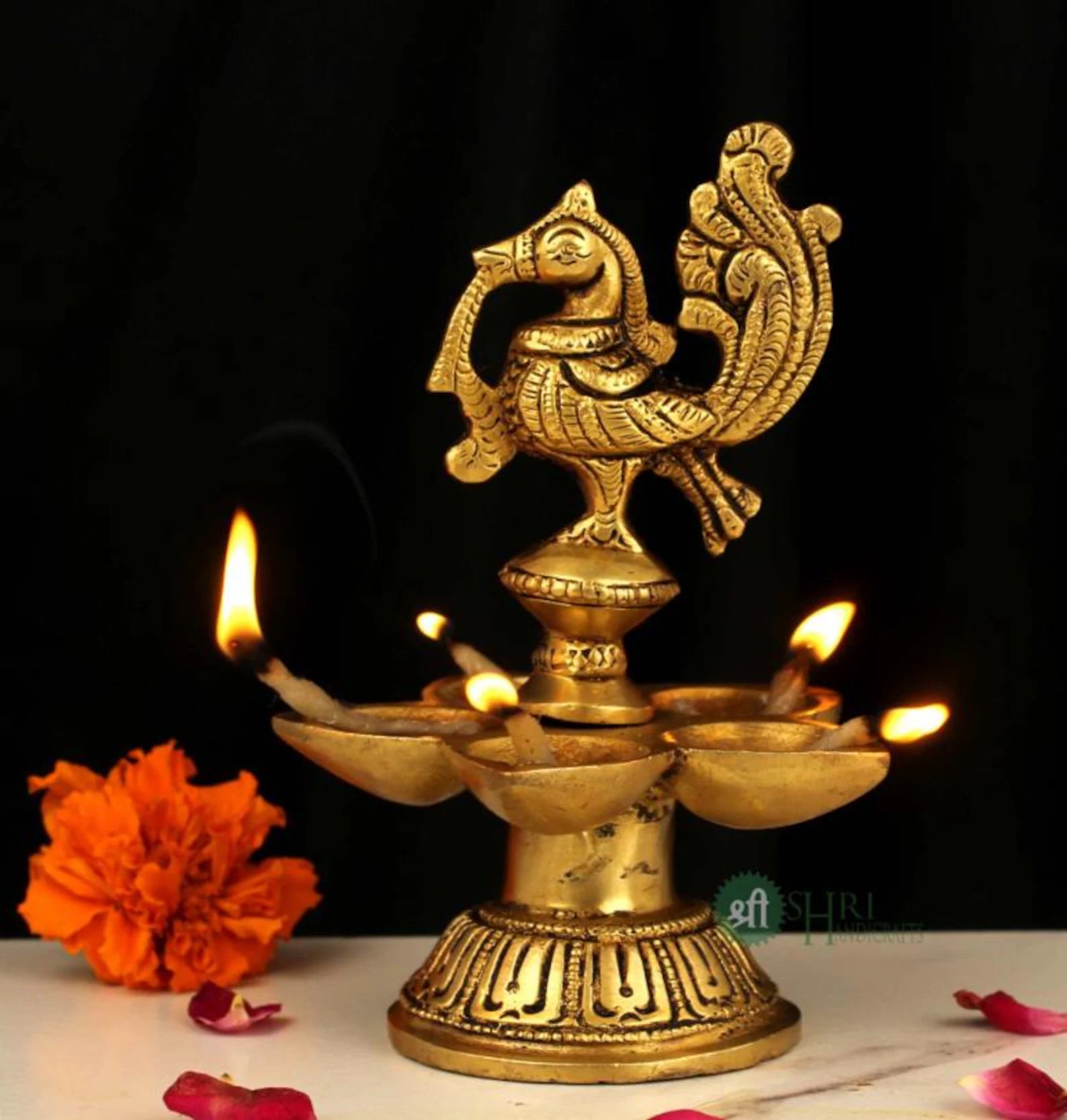 5 Inch Brass Bird Diya with Handle
